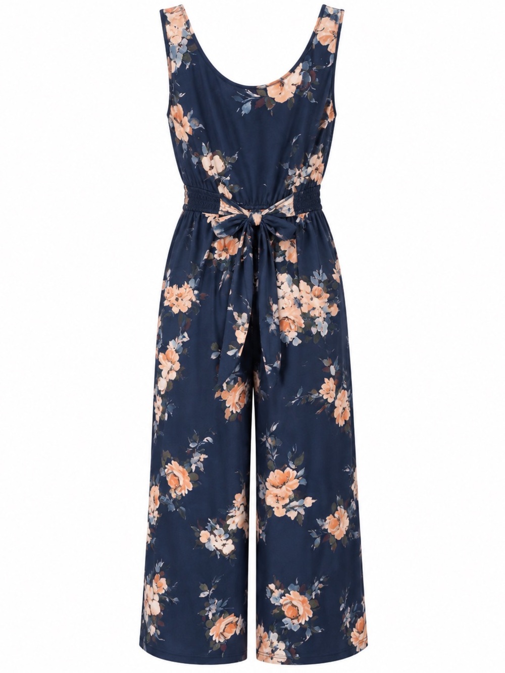Maurices Women’s 2X Navy Floral Sleeveless Wide Leg Jumper Tie Back